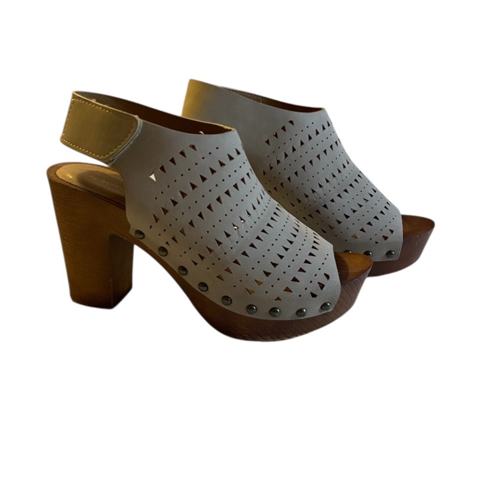 Qupid Elegant Tan and Brown Perforated Mules Size 6
